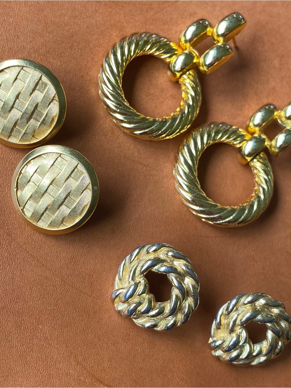 Gold-Tone Women’s Earring Set — 3 Pairs of Textured Hoop and Stud Earrings
